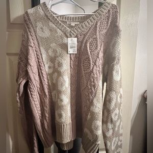 Pink and beige leopard print sweater NWT